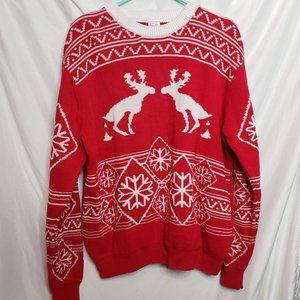 Ugly Christmas Sweater Pooping Reindeer Novelty Size Large Fun Qi Red White